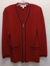 St John Collection By Marie Gray Women's Red Blue Gold Knit Jacket Blazer Sz 6