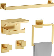 Brushed Gold 5-Piece Bathroom Hardware Set with Upgraded Toilet Paper Holder