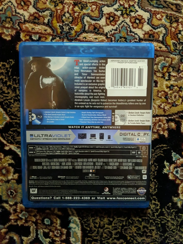 Abraham Lincoln Vampire Hunter Blu-Ray DVD Digital Copy Benjamin Walker - Image 2 of 2