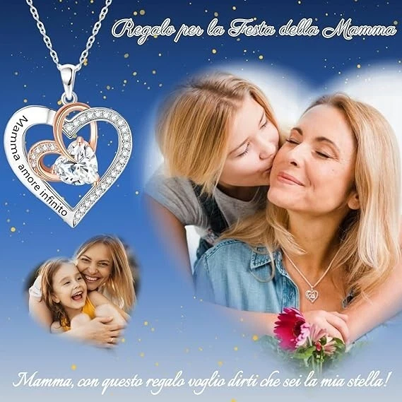 COLLANA CON PENDENTI ✅ ZIRCONE CUBICO ARGENTO 925  REGALO FESTA DELLA MAMMA 2 ❤️ - Immagine 4 di 4