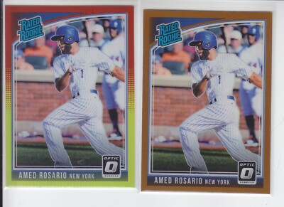 2 - 2018 Optic AMED ROSARIO RC Rated Rookie Red Yellow Prizm + Bronze Mets #37