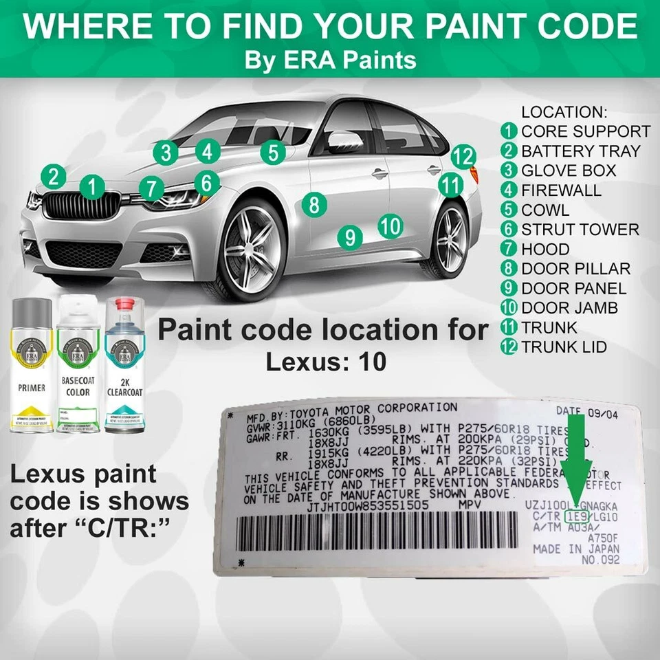 Pintura en aerosol de retoque genuina OEM LEXUS con opción Clearcoat 2K - ELIGE TU COLOR Foto 2 de 4