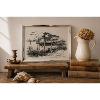 Vtg Wildwood NJ Coastal Print Framed Beach House Wall Art Jersey Shore Decor