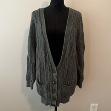 Vintage OBR 100 Cotton Knit Button Front Cardigan Pockets Green Size Medium