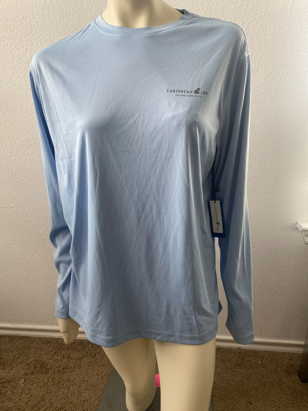 Caribbean Joe Breathable UPF 50 quick dry fish print Blue long sleeve top size L