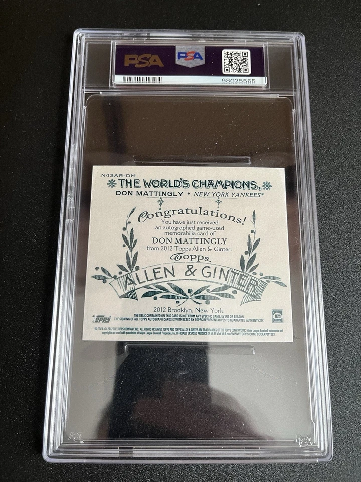 Don Mattingly 2013 Topps Allen & Ginter N43 Boxtopper Auto /5 Yankees PSA 9 - Image 2 of 2