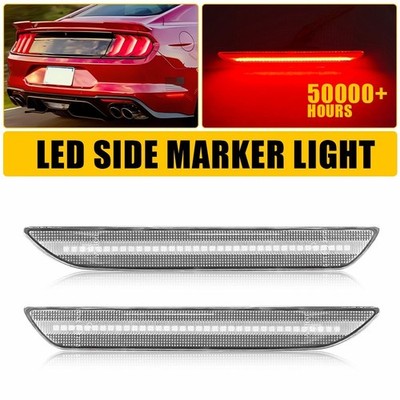 Red LED Rear Side Markers Lights Lamps Assembly Clear For 2015-2022 Ford Mustang