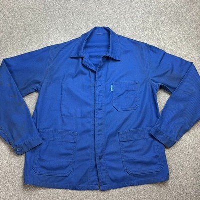 Vintage französische Jacke Erwachsene mittelblau Arbeitskleidung abgenutzt Canvas Hausarbeit Utility Männer