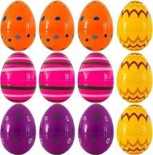 12 Pack Printed Easter Eggs, 3.3'' Fillable Plastic Eggs in 4 Colors, Easter Hun