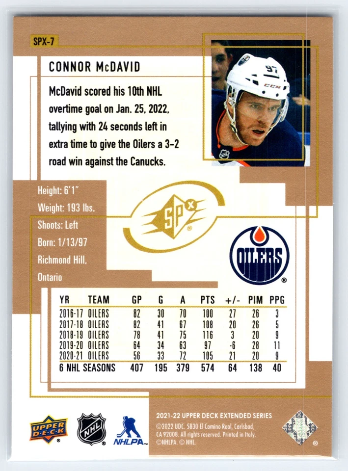 2021-22 Upper Deck Extended Series Connor McDavid SPx #SPX7 Oilers - Image 2 of 2