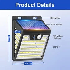 121 LED Solar Power Wall Light Waterproof Outdoor PIR Motion Sensor Path Lamp US