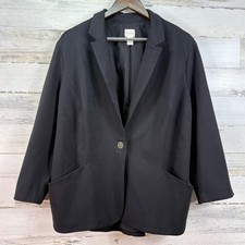 Chicos Black Ponte Knit Single Button Blazer Jacket Gold Hardware Size 3/US 16