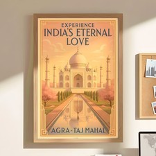 Taj Mahal Sunrise Poster - Vintage Art Deco Wall Art Print, Agra India