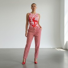 Vtg 80s Red White Check Trouser Pants Sz XL Handmade Retro Plaid New Wave Punk