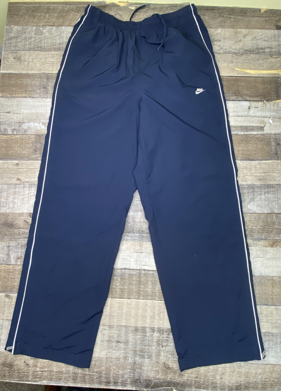 Vintage Nike Track Pants Mens L Blue Zip Legs Y2K Lined Loose Fit Baggy Striped