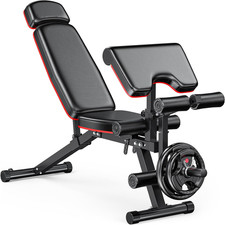 Workout Bench, Adjustable Weight Bench with Leg Extension and Leg Curl, Extended