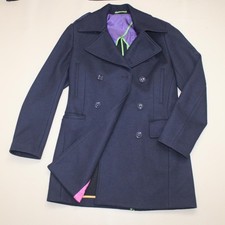 Holland Esquire Coat Mens S Navy Wool Blend Double Breasted Designer Lined