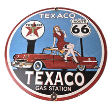 Vintage Texaco Gasoline Sign - Route 66 Gas Station Porcelain Chevy Bel Air Sign Vintage Texaco Gasoline Sign - Route 66 Gas Station Porcelain Chevy Bel Air Sign