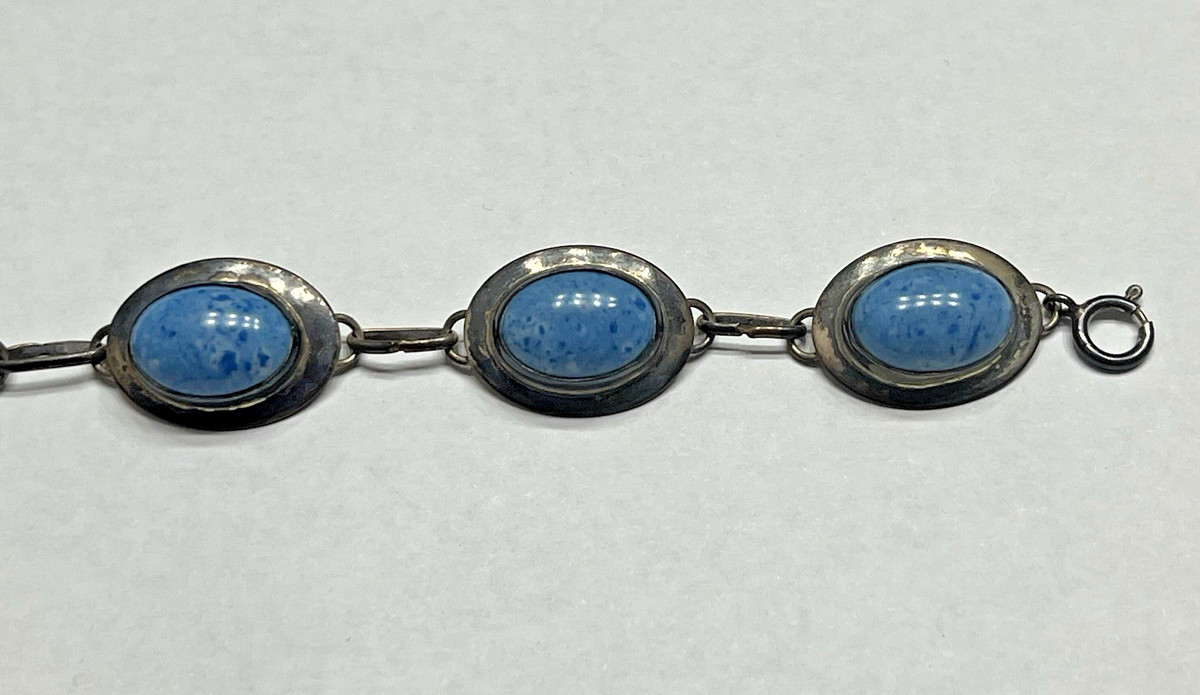 Signed Sterling Silver Bracelet 925 Link Estate Navajo Native American Blue US View 4