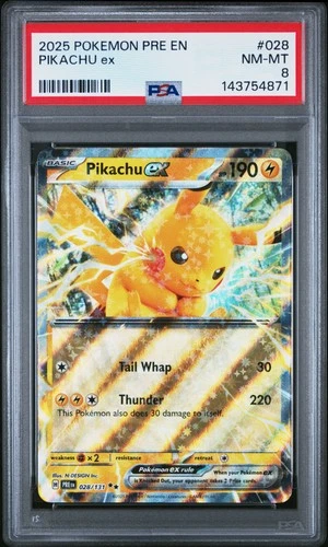 2025 POKEMON PRE EN-PRISMATIC EVOLUTIONS #028 PIKACHU EX PSA 8