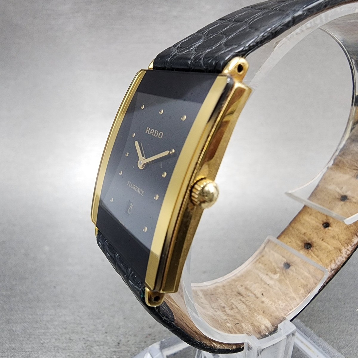 Rado Florence Tank Watch Men 24mm Black Dial Gold Tone Date