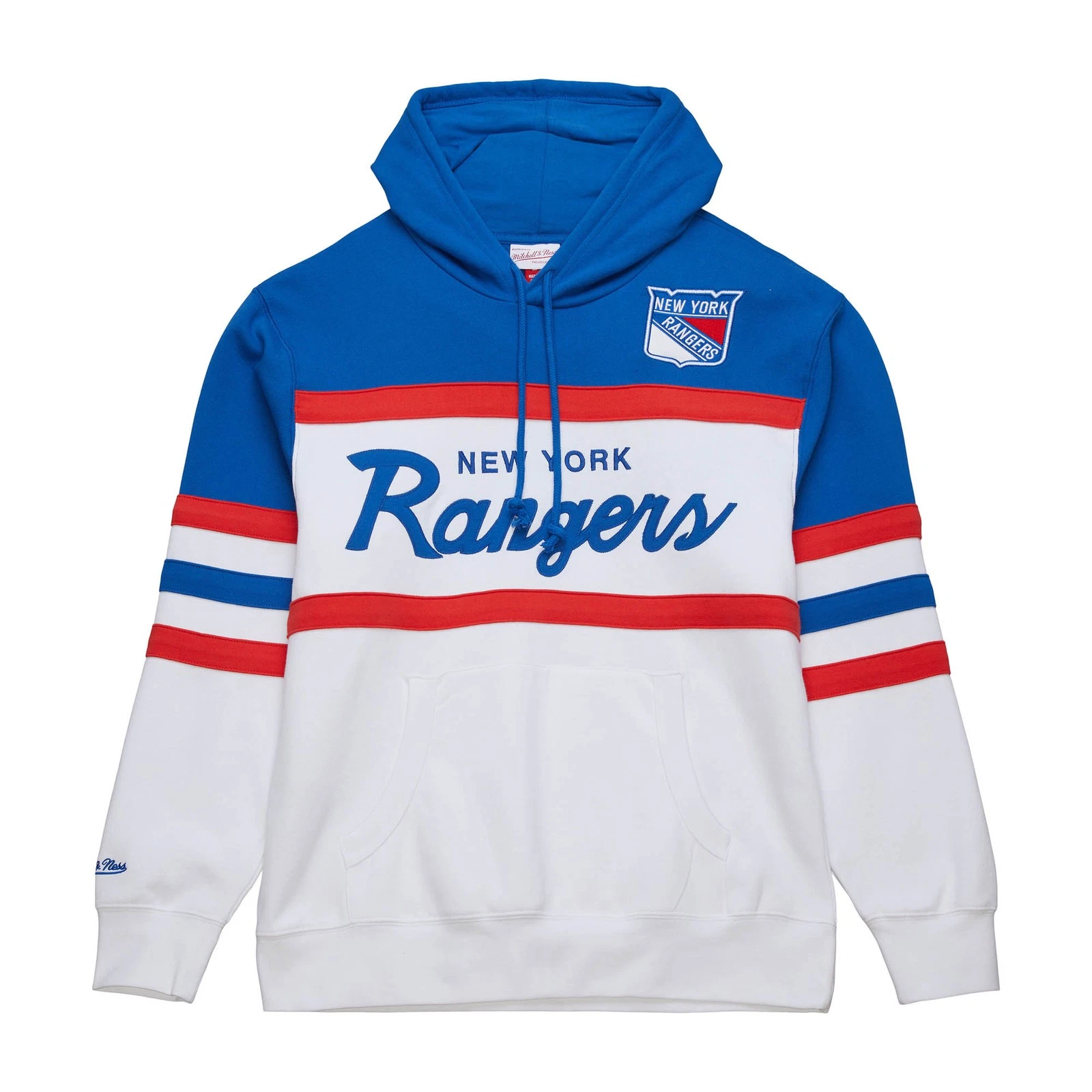 Felpa con cappuccio pullover uomo Mitchell & Ness bianco blu New York Rangers Head Coach