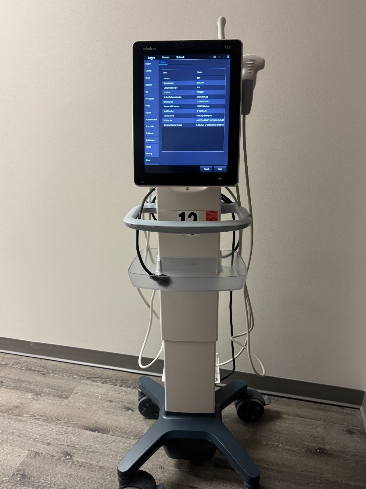 Mindray TE7 Ultrasound With 3 probes, Linear, convex and Endovaginal probes