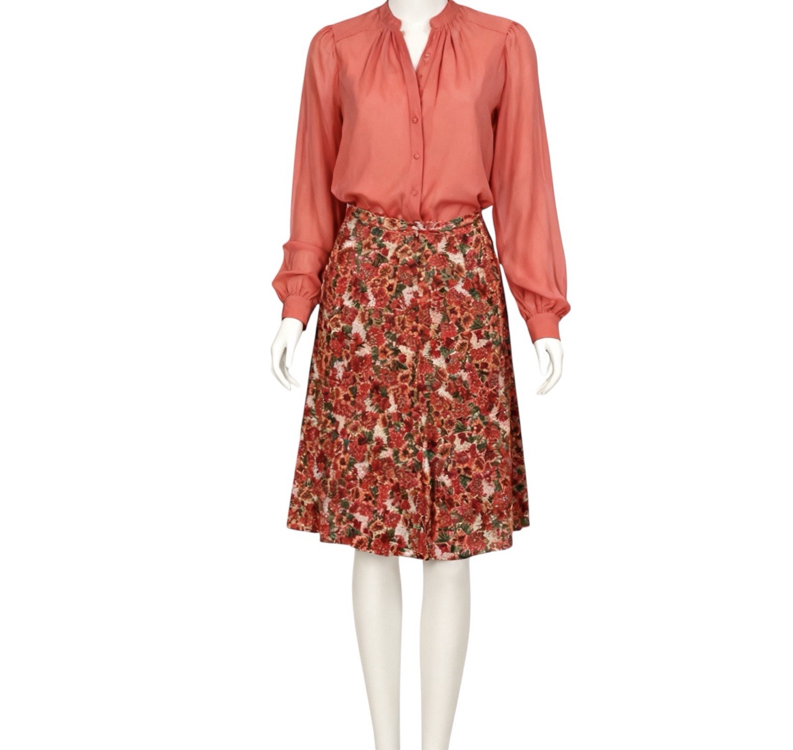 Vintage Skirt 70s Floral Print Calf Length Retro Boho 12