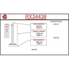 ITM Engine Components RX34436 Engine Exhaust Valve For 70-75 Volvo 164 1800