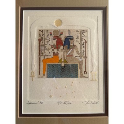 Jan Fleck Gemini IV Signed Intaglio Etching Egyptian Mythology A/P XI/XV Framed