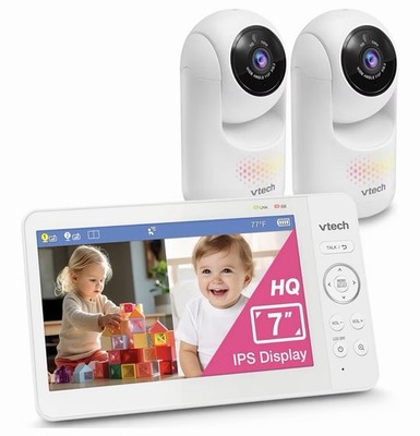 VTech Baby Monitor 2 Cameras No WiFi 7 IPS Split Screen Remote Pan Tilt Zoom 