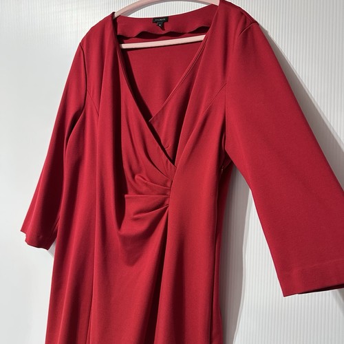 TALBOTS Red Faux Wrap Dress Size 18 Pleated 3/4 Sleeve Party Holiday - Picture 10 of 10