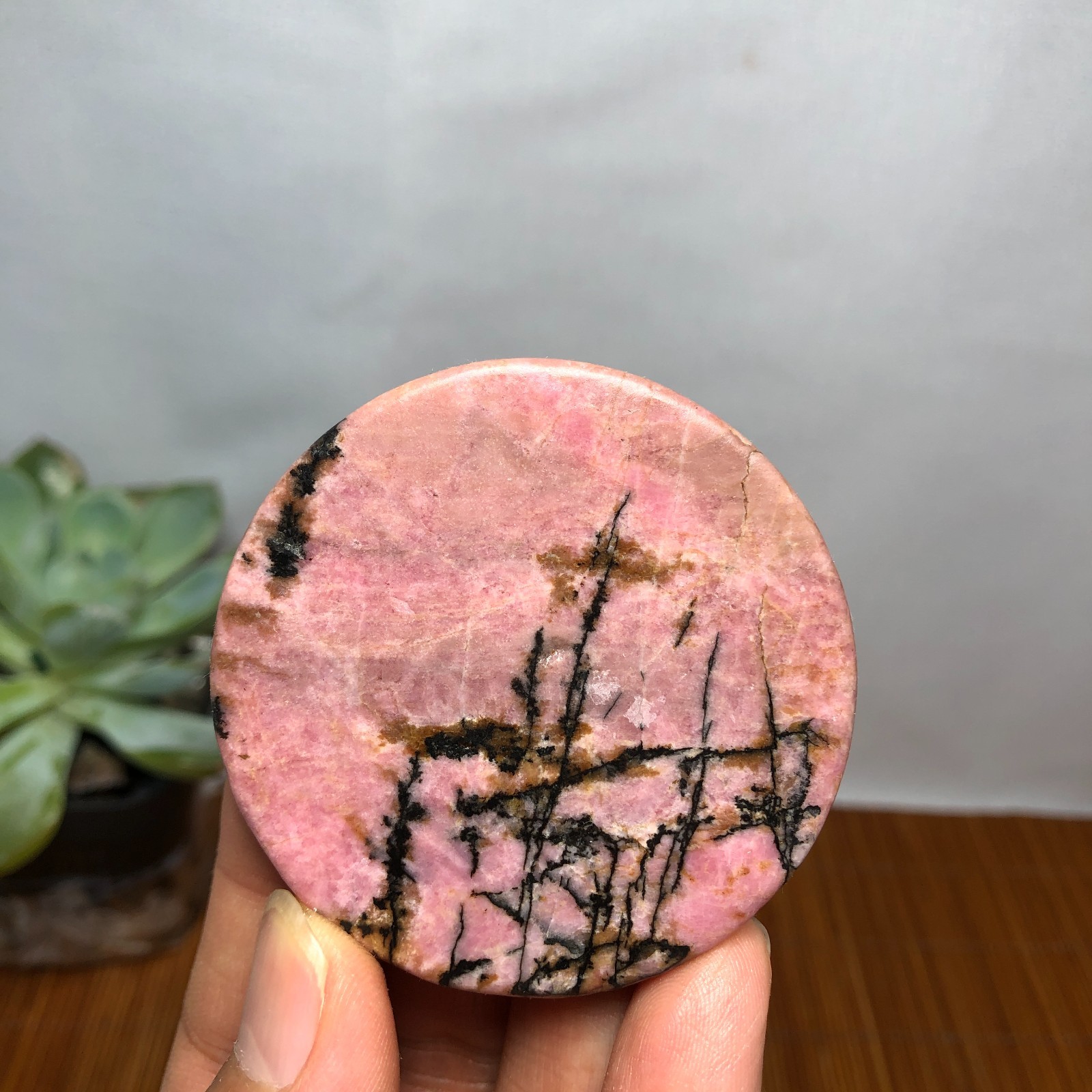 55mm Pink Rose Quartz Slab Crystal Cup Mat Disc Specimen 64g G7923