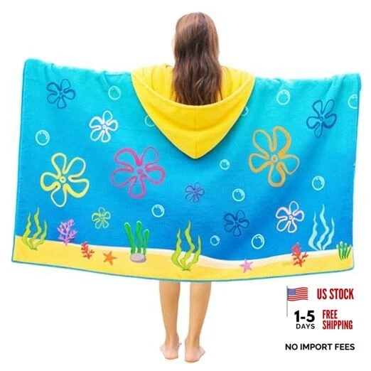 Cartoon Sponge Hooded Towel 24 x 50 Inch Under The Sea Bath Pool Yellow Ocean