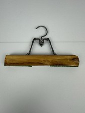 Vintage Wooden Clamp Pants Hanger Green Felt Lined Skirt Slacks