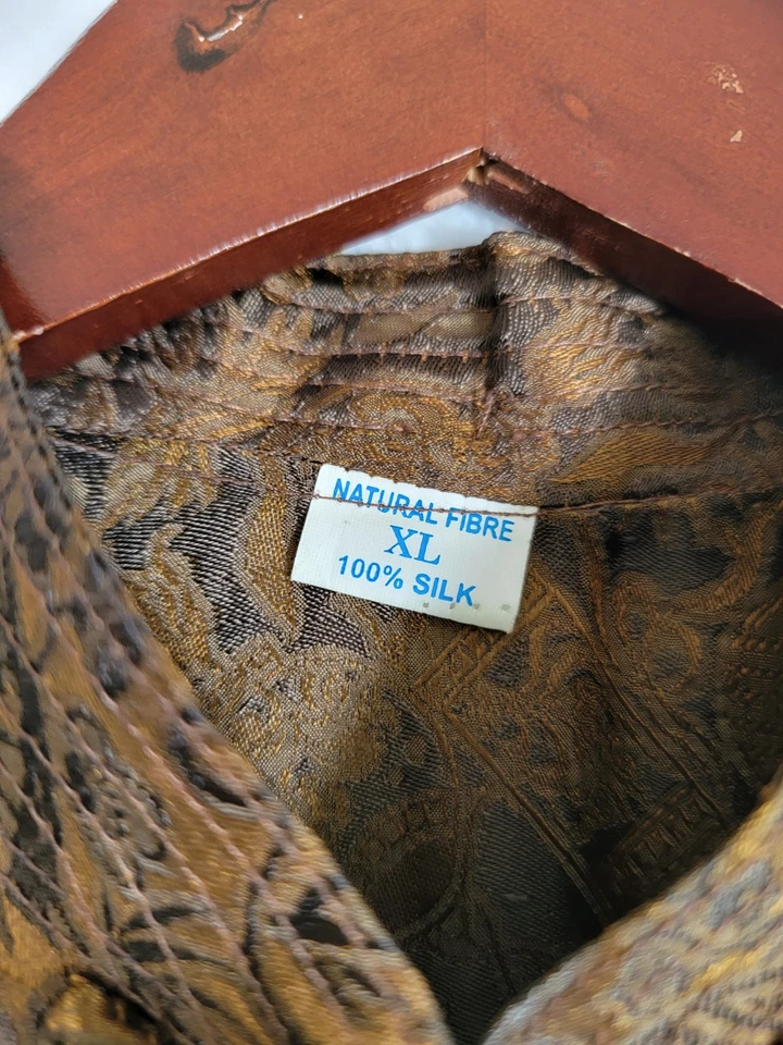 Impresionante túnica kimono de seda con estampado oriental marrón XL vintage para mujer Foto 3 de 4