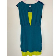 Matilda Jane Dress Womens Medium Teal Green Excellent Colorblock Open Back A1376