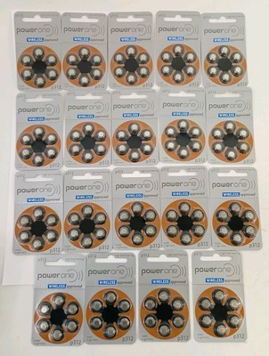 114 Batteries Genuine Powerone size 312 Hearing Aid Batteries, EXP 2023-09