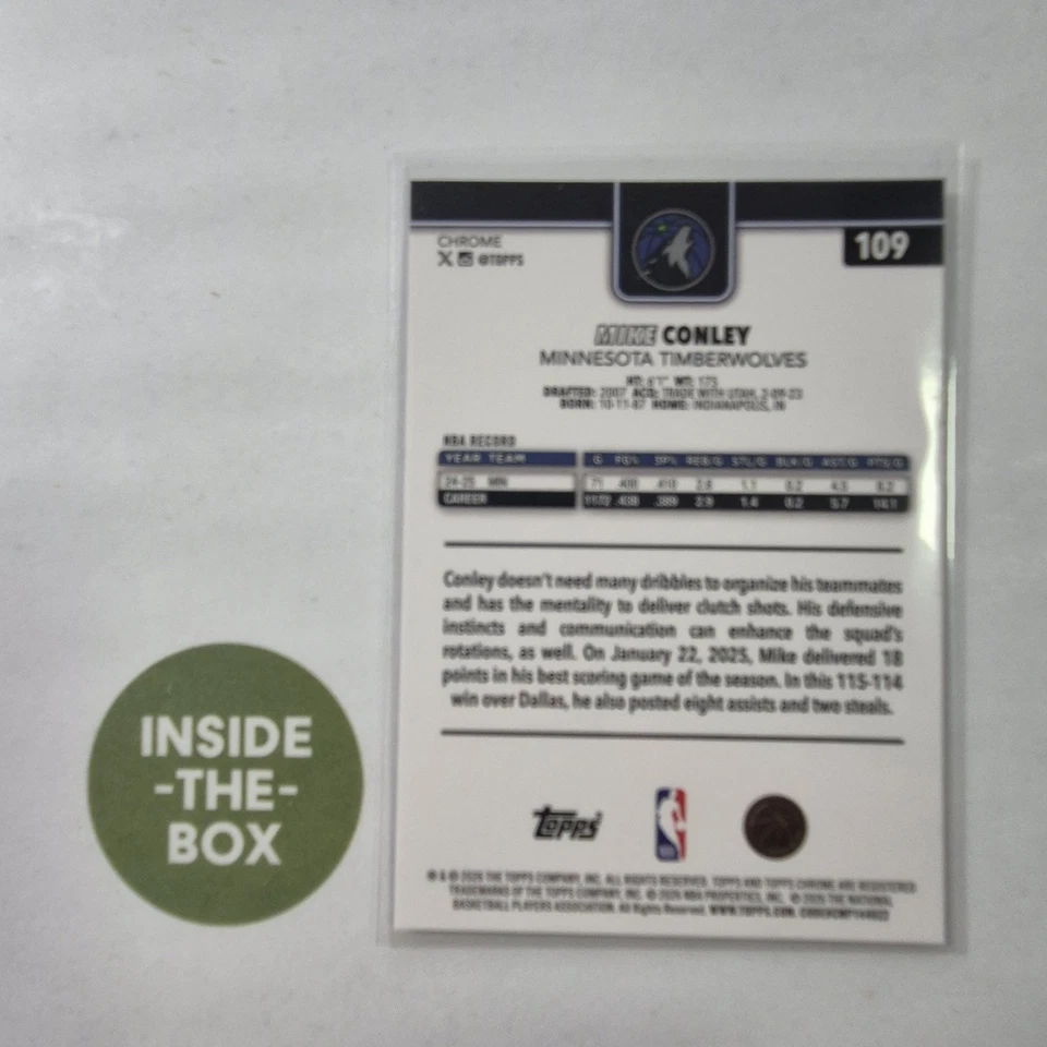 Conley Minnesota Timberwolves Chrome Update 2025 26 Topps Refractor - Bild 2 von 2