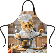 Funny Cat Apron with 2 Pockets Waterproof for Men Women Kitchen Garden Decor
