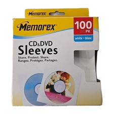 Memorex CD & DVD SLEEVES 100 PK White w/ Clear Window- New Open Box G12