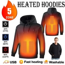 Winter Thick Unisex USB Heated Hoodies W/Pocket 5-Heating-Zone Windproof Jumper