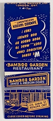 Bamboo Garden Restaurant, Kenora, Ontario, Canada Vintage Matchbook Cover