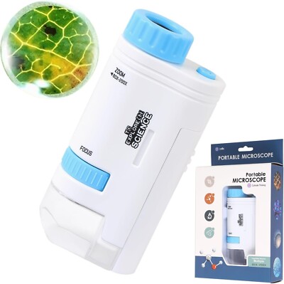 Kids Portable Microscope Handheld Mini Microscope Toy W/LED Light, 80-200X- Blue