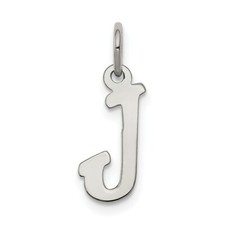 Sterling Silver Small Script Letter J Initial Charm Pendant 0.63"
