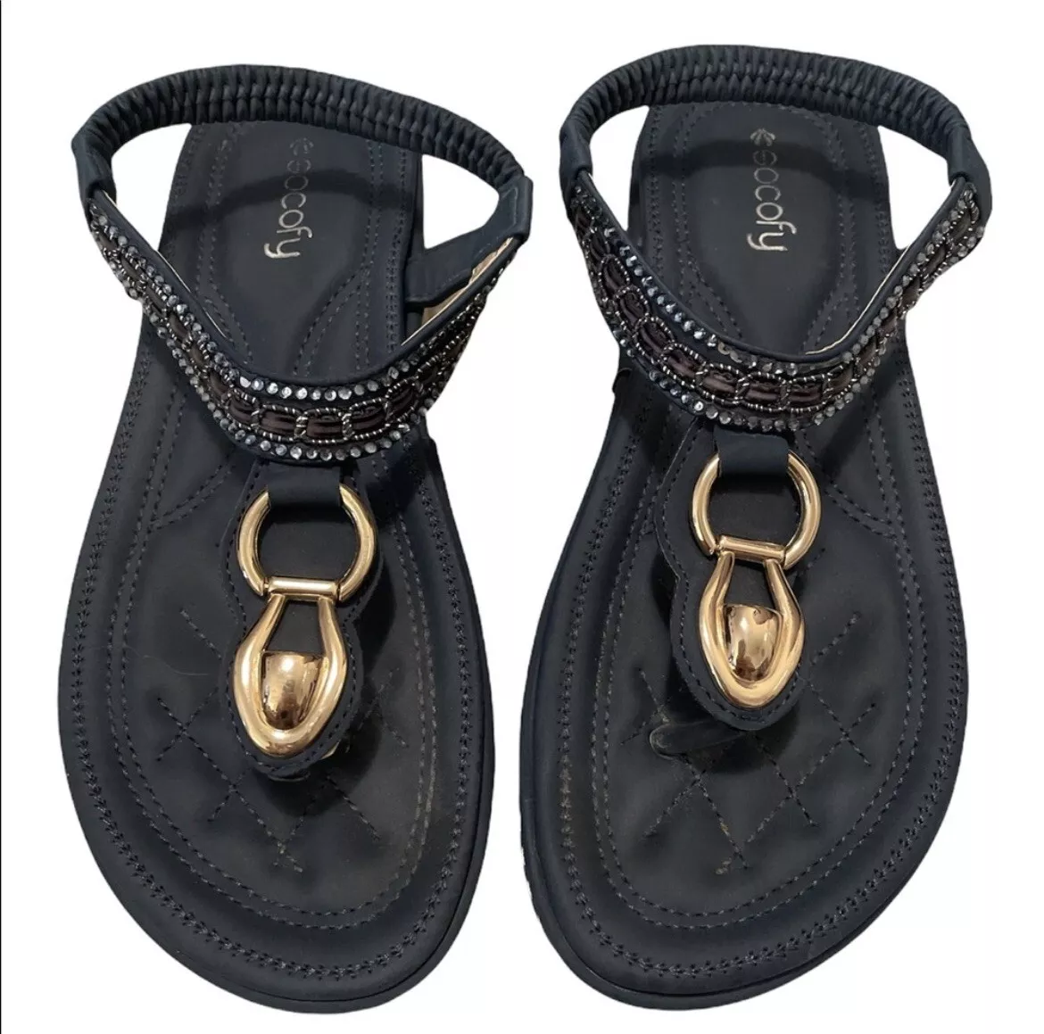 SOCOFY NAVY BLUE RHINESTONE WOMENS SANDALS SIZE 9