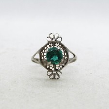 Beautiful Sterling Silver 925 Green Crystal Cubic Zirconia Ring Size 7.75 K3594