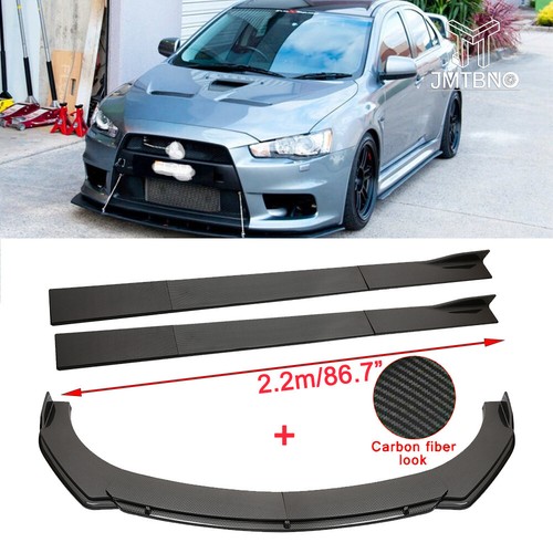 For Mitsubishi Lancer Evo X Carbon Fiber Front Bumper Lip Splitter + Side Skirts eBay