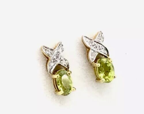 9ct Gold Diamond Earrings Peridot Stud Post NEW