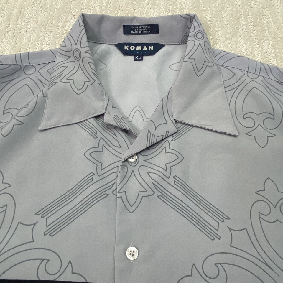 De Colección Koman Sport Para Hombres XL Puntada Única Amarillo Gris Azul Abotonado Manga Corta Foto 3 de 4